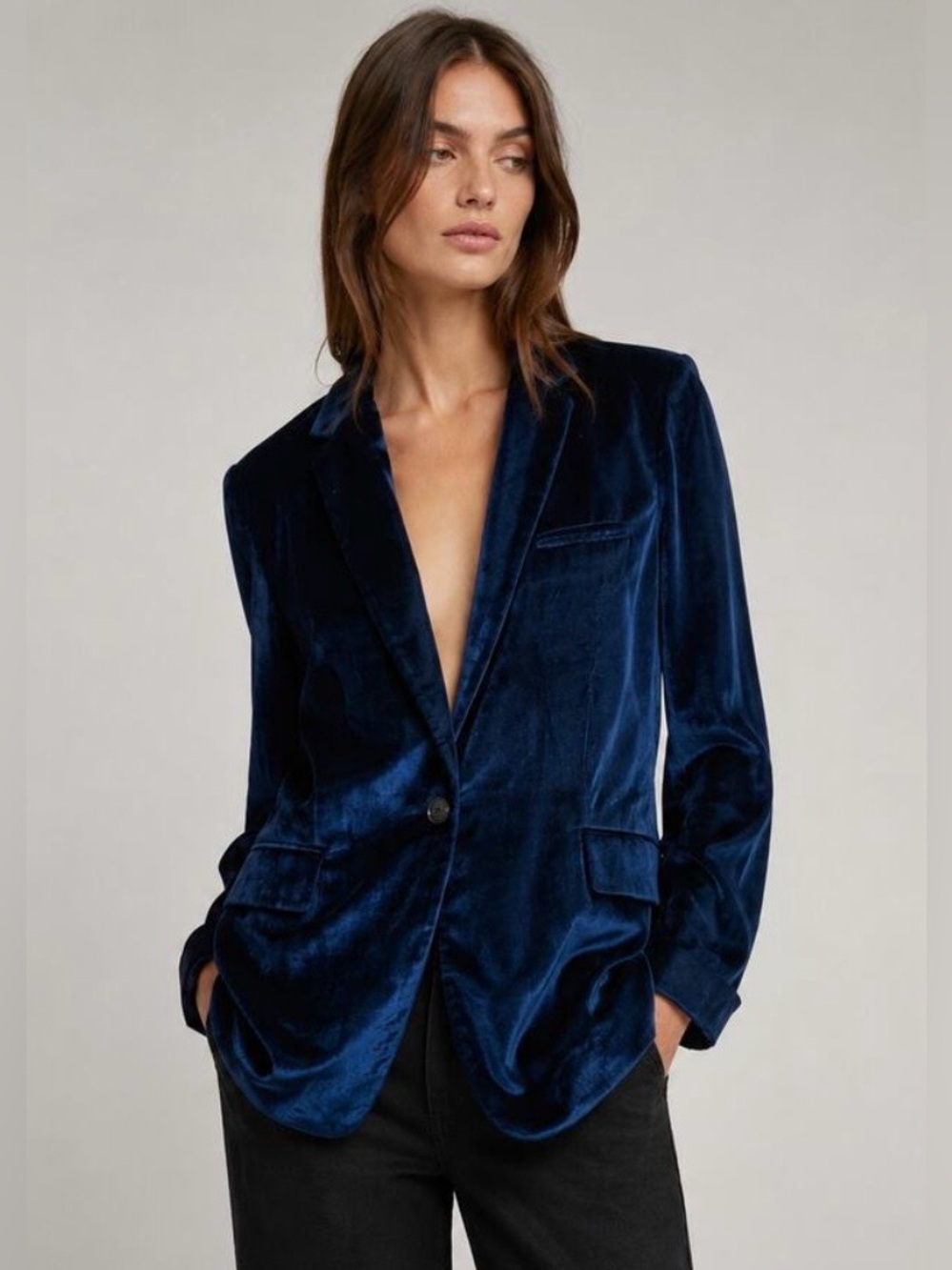 Rag & Bone Margot Velvet Tailored Boyfriend Blazer Blue